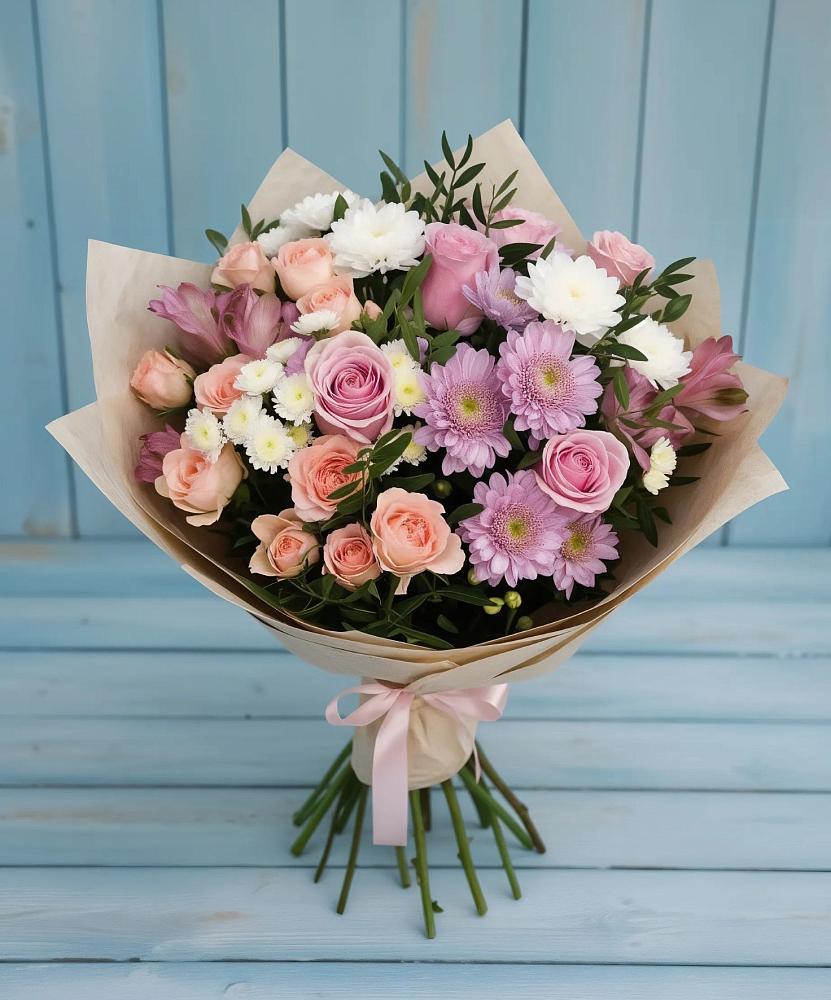 Букет цветов из: Хризантемы, Розы и Альстромерии в Богандинском
