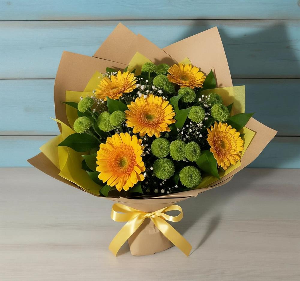 Букет цветов из: Герберы и Хризантемы в Богандинском