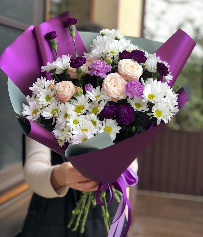 Букет цветов из: Хризантемы, Гвоздики и Розы в Богандинском