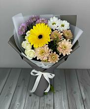 Букет цветов из:  Розы, Герберы и Хризантемы в Богандинском