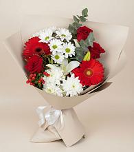 Букет цветов из:  Розы, Хризантемы, Герберы и Лилии в Богандинском