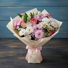 Букет цветов из:  Хризантемы, Альстромерии и Розы в Богандинском