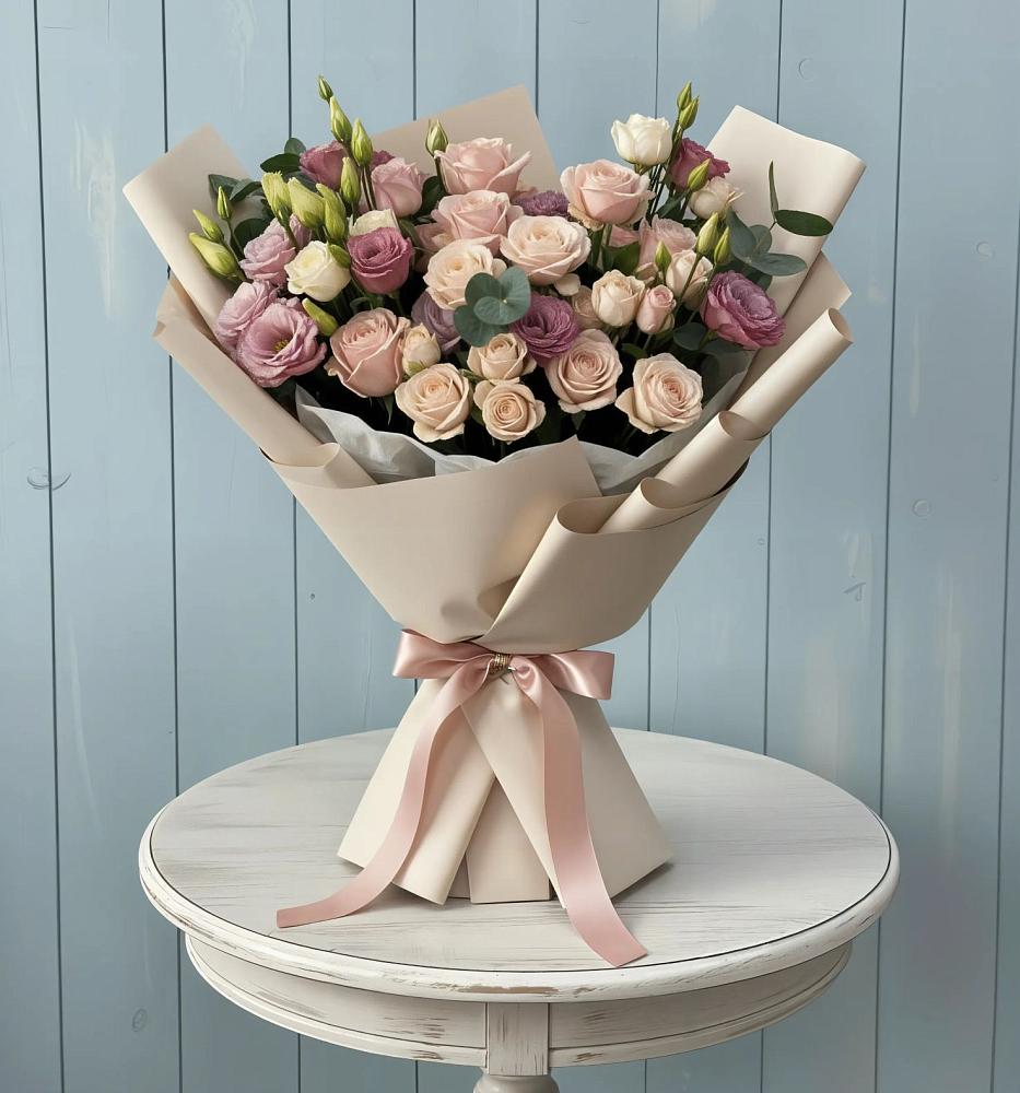 Букет цветов из: Розы и Лизиантусы в Богандинском