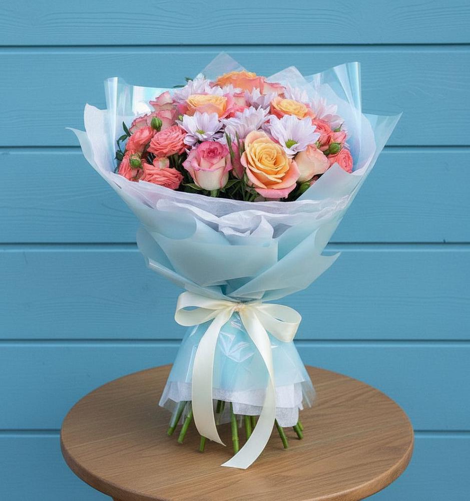 Букет цветов из: Хризантемы и Розы в Богандинском