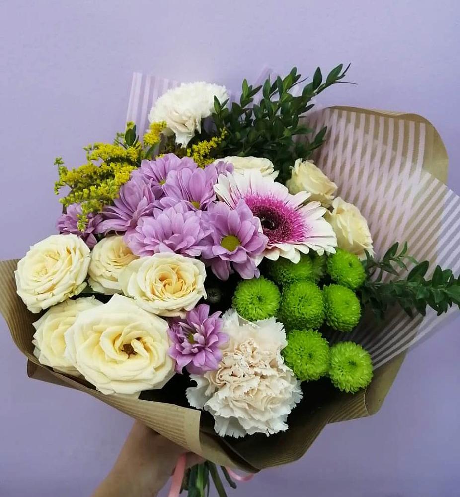 Букет цветов из: Хризантемы, Розы, Гвоздики и Герберы в Богандинском