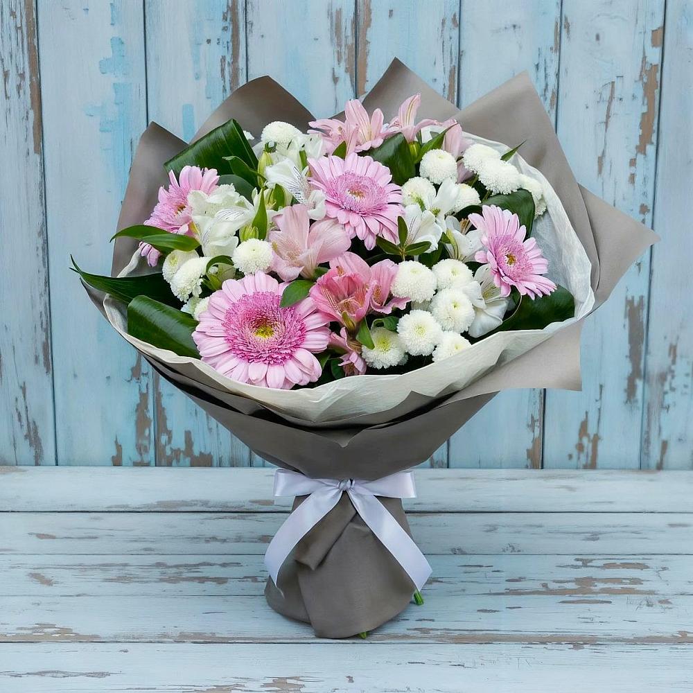 Букет цветов из: Герберы, Альстромерии и Хризантемы в Богандинском