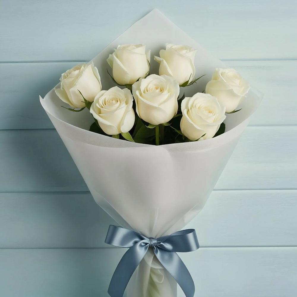 Букет 7 Белых роз Эдлесс Лав в Богандинском