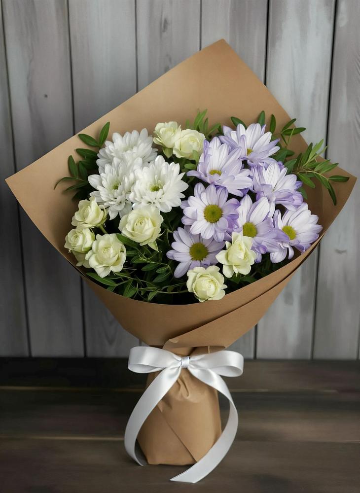 Букет цветов из: Хризантемы и Розы в Богандинском