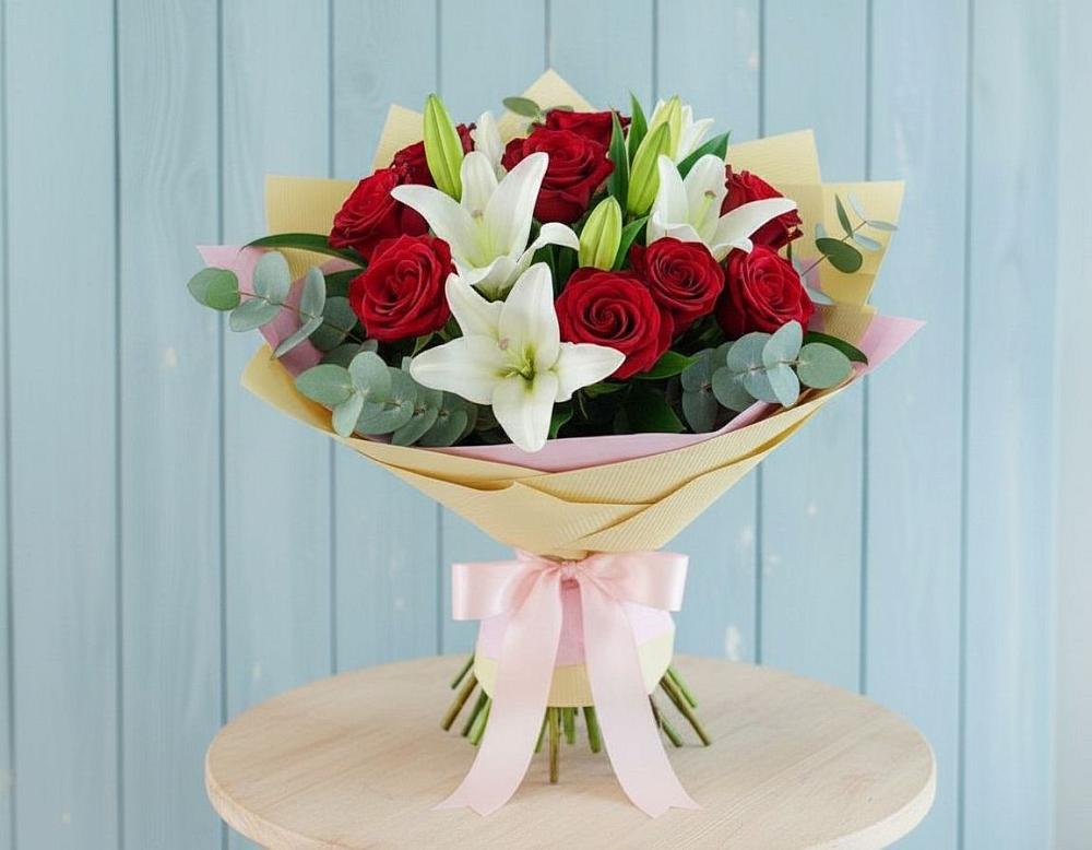 Букет цветов из: Лилии и Розы в Богандинском